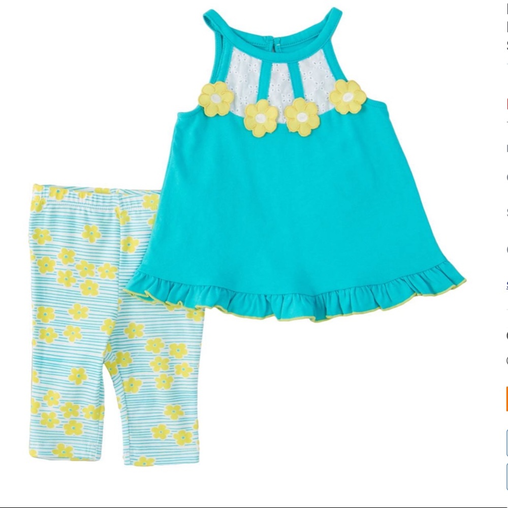 Girl’s Sleeveless Teal Flowers Summer Legging Set